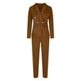 thumbnail image 6 of Dazajoo Today's Deals 2 Piece Blazer Sets for Women Color Block Long Sleeve Blazer with Pencil Pants Open Front Business Casual Slim Suit,Coffee,S, 6 of 8