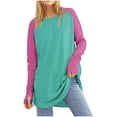 thumbnail image 2 of HVOBTTY Womens Long Sleeve Pullover T Shirt, Fall Tops for Women, Women's Casual Crew Neck Color Block Thumb Hole Sleeve Top Green, M, 2 of 4
