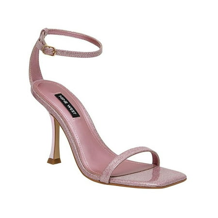 

NINE WEST Womens Pink Padded Glitter Metallic Heel Adjustable Strap Ankle Strap Yess Square Toe Flare Buckle Dress Sandals 9.5 M