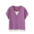 thumbnail image 1 of Timegard Hauts d'Été pour Femmes Col Rond Manches Courtes T-Shirts Décontractés Top Confortable à Blocs de Couleur, 1 of 7