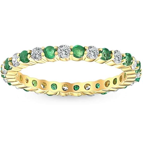 Pompeii3 1Cttw Emerald & Diamond Wedding Eternity Stackable Ring 10k Yellow Gold