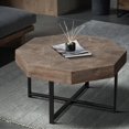 thumbnail image 5 of Octagonal Coffee Table with Patchwork Top and Metal Legs - Antique Brown Farmhouse Style, 5 of 10