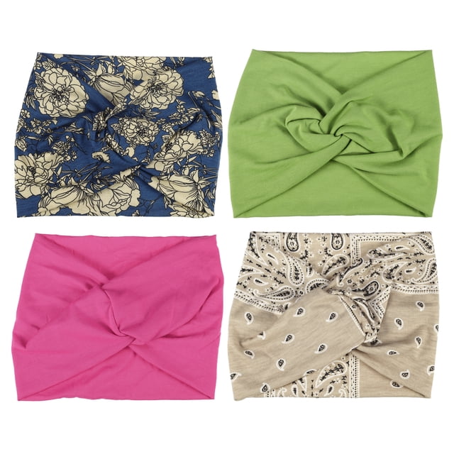 4 piezas de diadema anudada de moda bohemia para mujeres en rojo rosa, verde, caqui y azul cielo