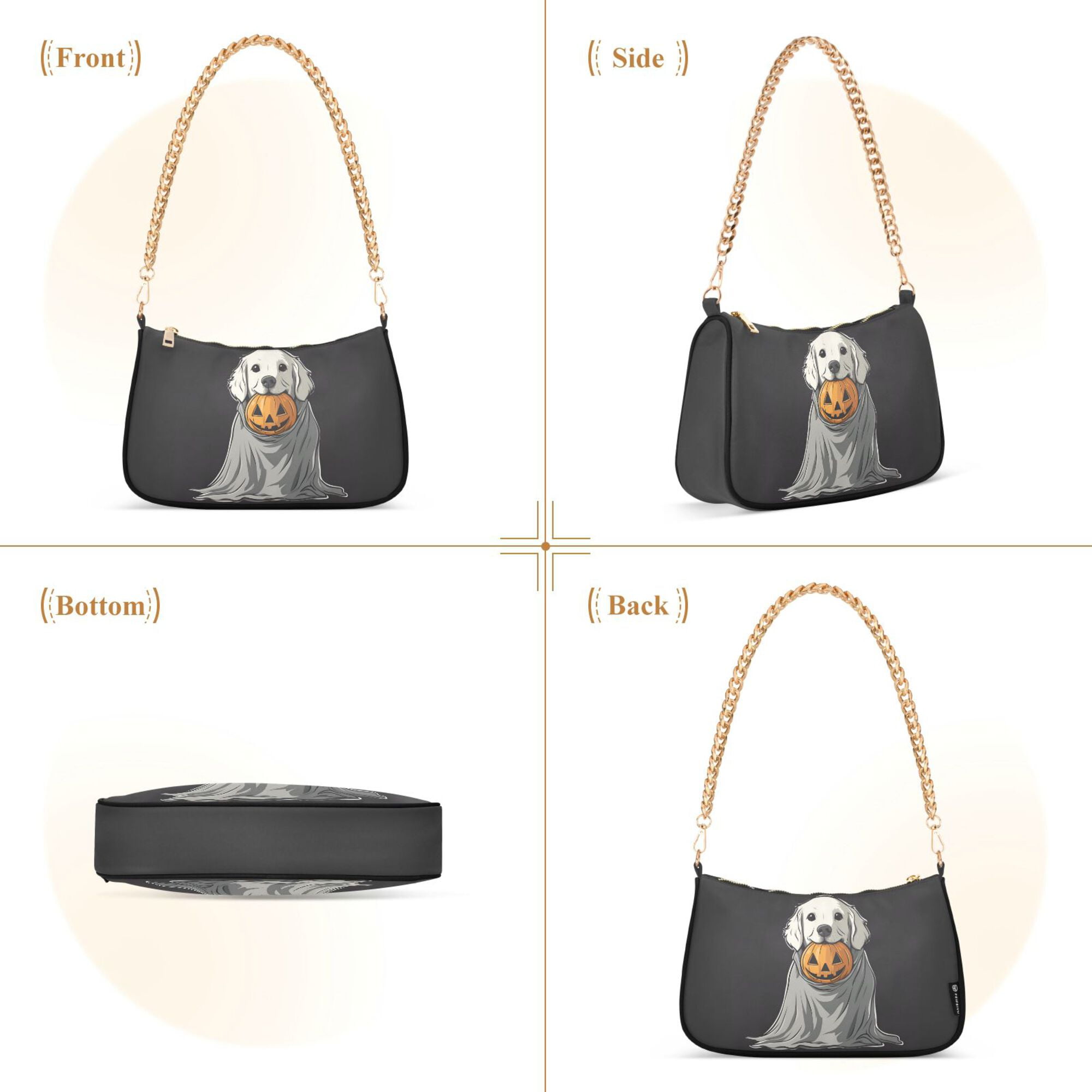 FORMRS Womens Shoulder Bag with Chain Strap Clutch Purse Cute Tote Handbag, White Halloween Dog