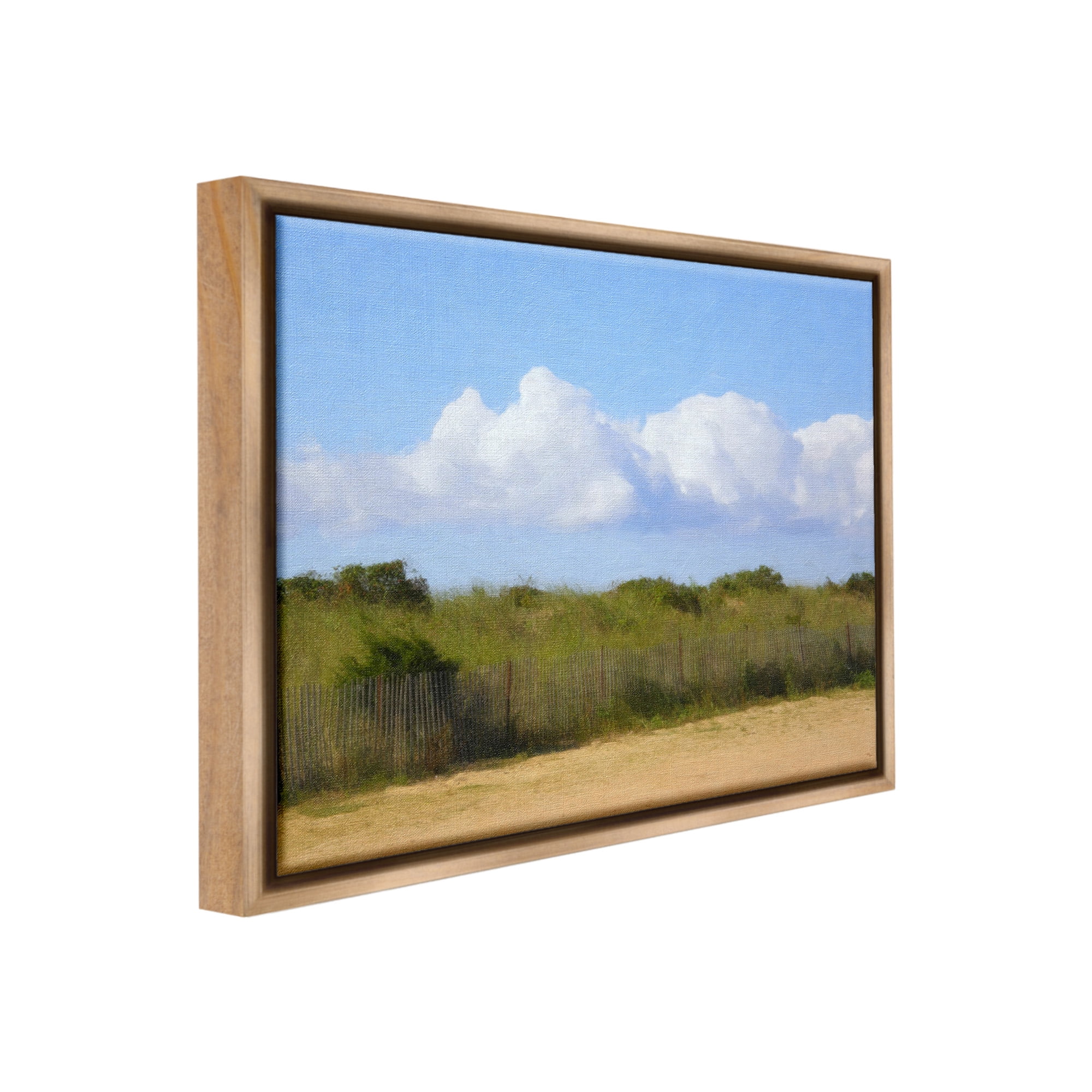 Stupell Industries Vast Pasture with Clouds Landscape Painting Brown Floater Framed Canvas Art Print Wall Art, 21 x 17