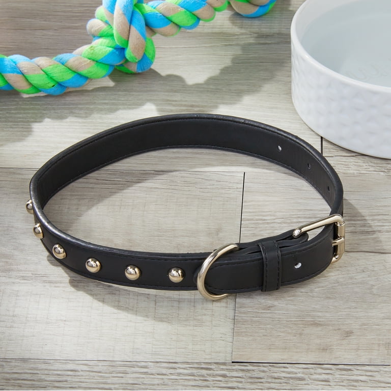 Vibrant Life Black Leather Large Dog Collar with Gold Studs