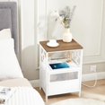 thumbnail image 2 of End Table with Charging Station, Side Table with USB Ports and Outlets, Bedside Tables with Door, 3-Tier Nightstand for Small Space, Living Room, Bedroom, White & Brown, 2 of 7