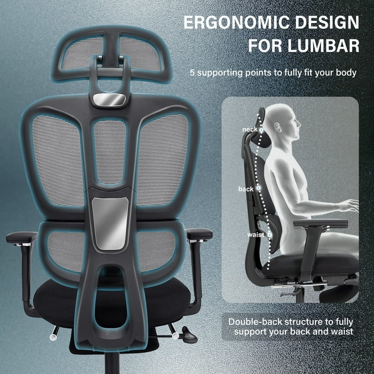 Ergonomic Mesh Office Chair - High Back Multifunction Computer Desk Chair  with Adjustable Headrest, 4D Arms, Lumbar Support, Tilt Function and Heavy  Duty Base - Ergonomic Design for Back Pain, Black 