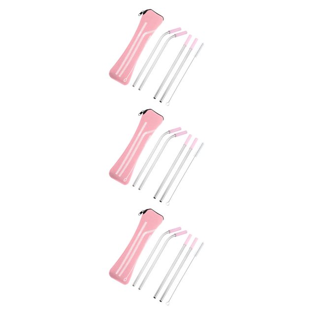 Wosthever Juego de pajitas de acero inoxidable con puntas de silicona, tubo de succión, reutilizable, senderismo, exterior, interior, bar, Type1 NO1