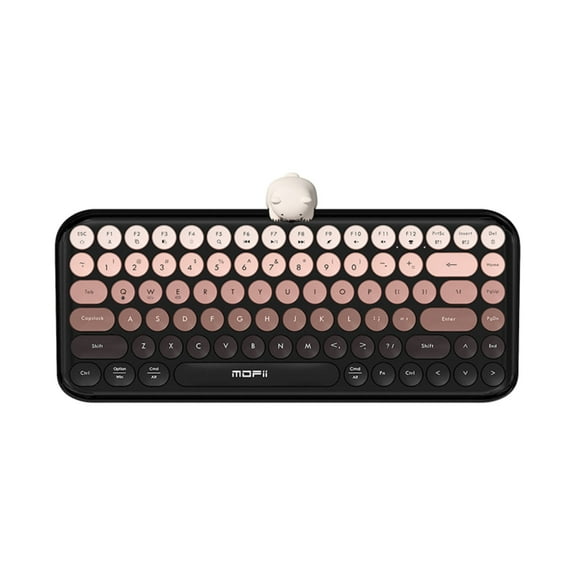 ITIGOITIE Retro Bluetooth Keyboard, Cute Wireless 87 Keys, Dual-Mode, Gradient Color, Round Keycaps with Magnetic Bear Figurine, Compatible with Win/Mac/Tablet