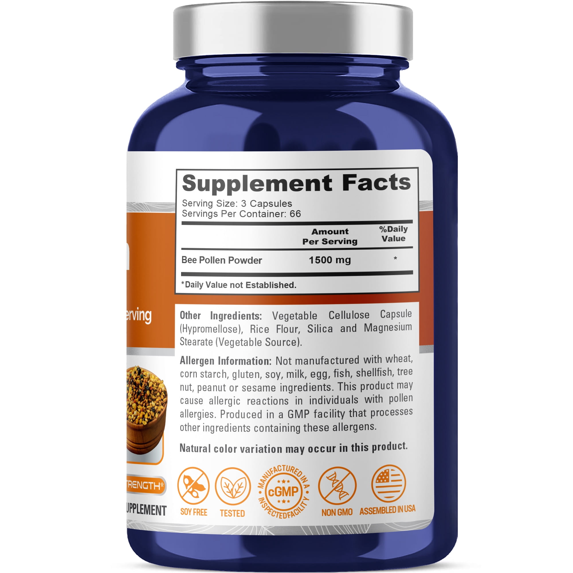 NusaPure Bee Pollen 1500mg Elevate Wellness with 200 Veggie Capsule - Unleash Better Health and Vitality, Dietary Supplement for Adult - Made in USA