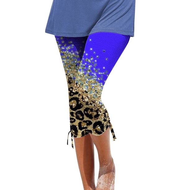 Pantalones Gibobby mujer holgados Estampado de flores Casual Vacaciones Cordón Leggings recortados Azul M