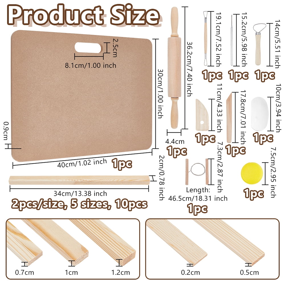 Rectangle MDF Wood Boards Wooden Rolling Pin Mud Roller Guide for Ceramic Clay Drying Board Ceramic Making Tool Mixed Color 362x44mm for making