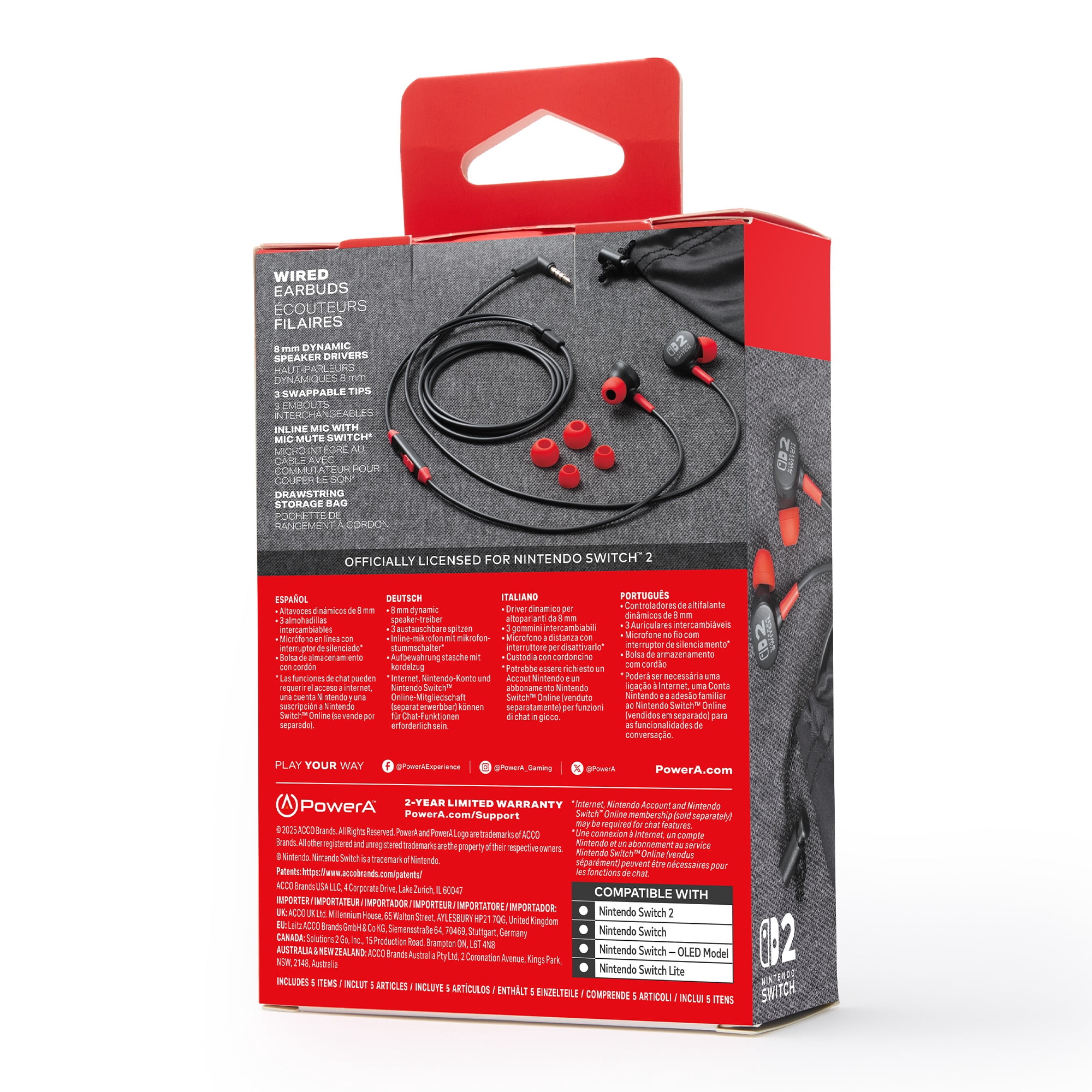 PowerA, Wired Earbuds for Nintendo Switch 2, Black - Walmart.com