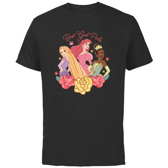 Disney Princess Rapunzel Ariel Tiana Best Gal Pals Valentine - Short Sleeve Cotton T-Shirt for Adults - Customized-Black