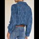 thumbnail image 5 of Blusa de Mujer con Mangas Largas Abullonadas, Cuello en V, Botones, Encaje Calado y Bordado Azul Gris M, 5 of 10