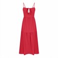 thumbnail image 5 of Women's Short Dresses Red Under $10 Summer Solid Color Fashion Casual Sexy Fold Tie Camis Sleeveless Round Neck Dress, 5 of 7