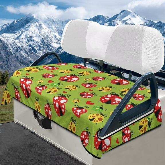 Yuyamidu Colorful Ladybug Golf Cart Seat Covers, Flannel Golf Cart Seat Towel Blanket for 2 Passenger, Heart Golf Cart Seats Cushion for Club Car Gift for Golfer, Green