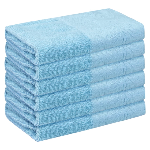 REGALWOVEN 6 Paquete de Toallas de Mano de Algodón, Toalla de Cara Impresa, Toallas Absorbentes y Cómodas para Baño, Hotel, Gimnasio Azul 13" x 13"