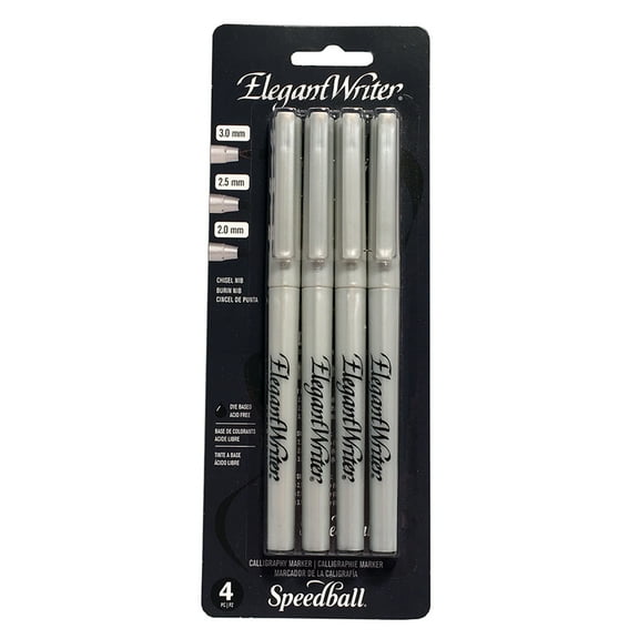 Elegant Writer Calligraphy Pen Set, 4-Pens, Black, Assorted Tips