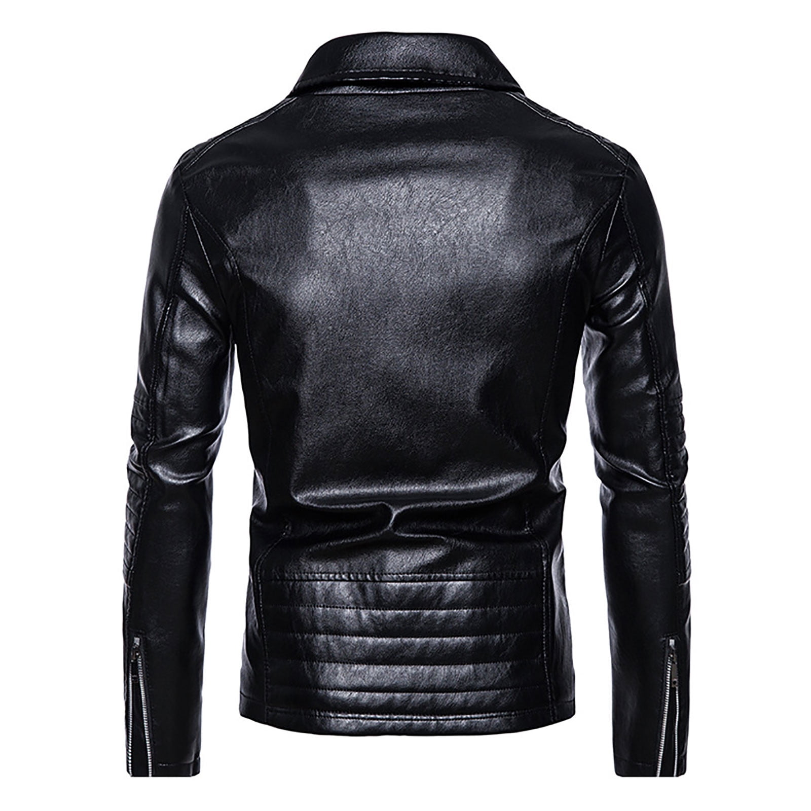 IROINNID Men's Long Sleeve V-Neck Faux Leather Notch Lapel Mid-Length Jacket Solid Color Comfy Autumn Spring And Autumn Faux Leather Jacket