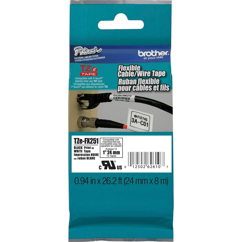 Brother PTouch TZe Flexible Tape Cartridge for PTouch Labelers, 1" x