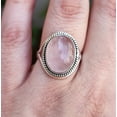 thumbnail image 5 of Rose Quartz Oval Sterling Silver Handmade Statement Women Pink Gemstone Jewelry Ring Size 6.0, 5 of 6