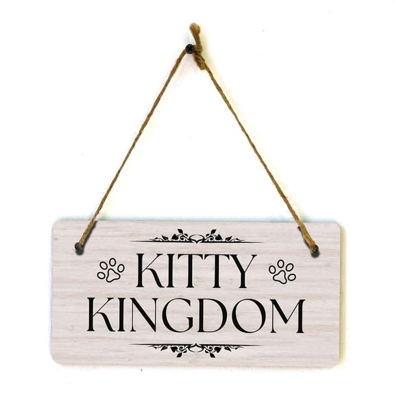 Kitty Kingdom | Rustic Wood 5 x 10" Hanging Sign | Cat Home Decor Signs