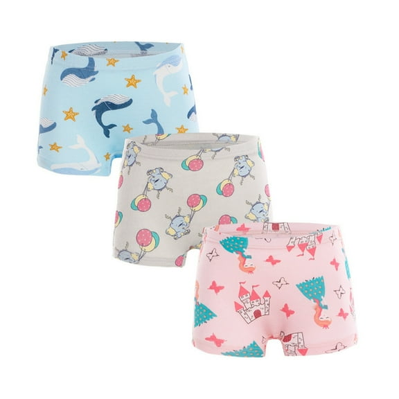 lnmuld 3PCS Toddler Girls Cotton Boxer Briefs Cartoon Rainbow Print Underwear Shorts Set for Kids and Daily Wear Size:12-13 Years