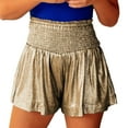 thumbnail image 1 of Pantalones cortos metálicos brillantes para mujer, pantalones cortos de entrenamiento plisados, sueltos, informales, de cintura alta, para playa, 1 of 8