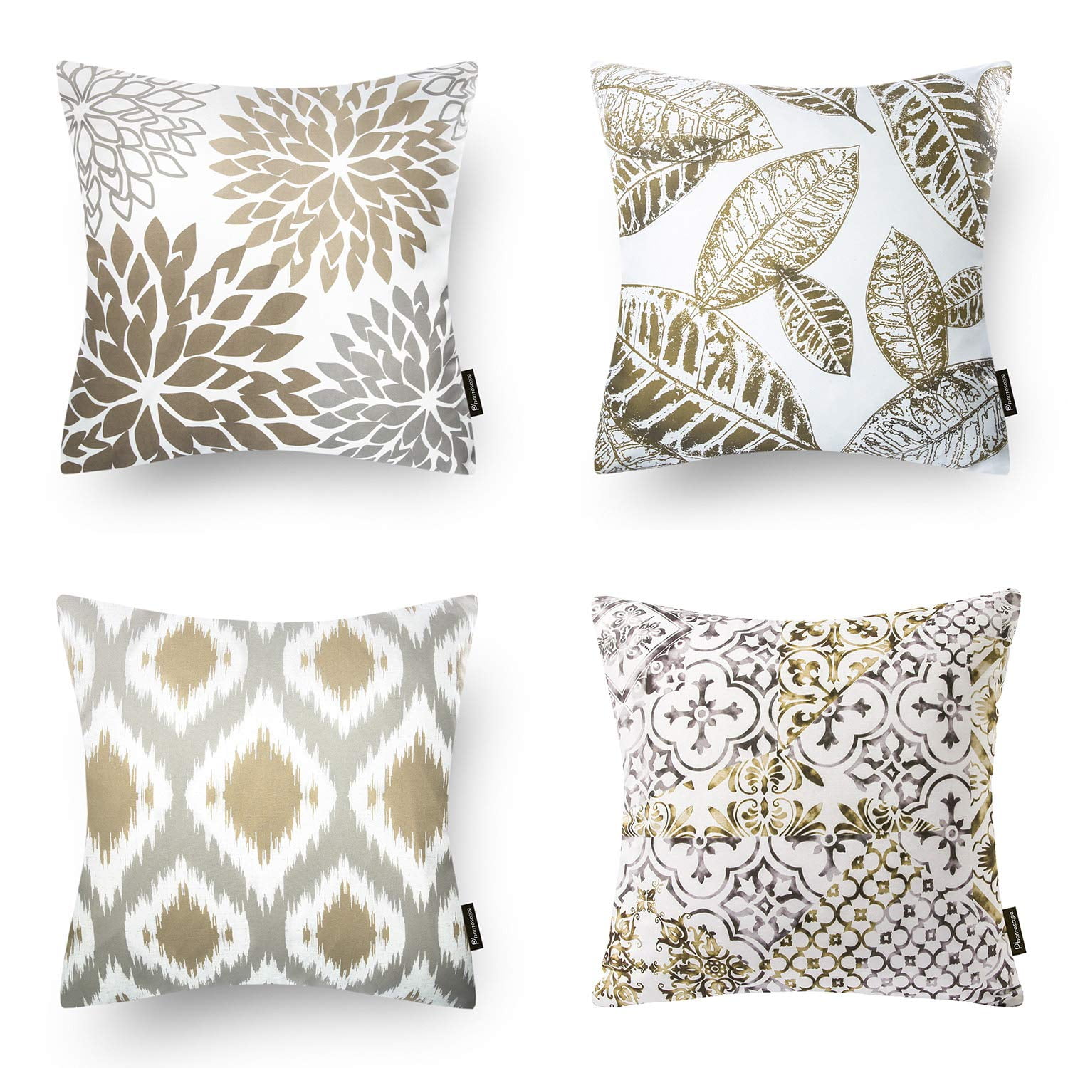 Phantoscope Set Of 4 New Living Series Yellow And Grey Decorative Throw Pillow C 