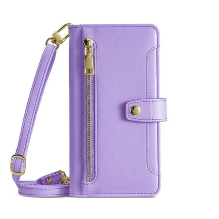 Dteck for Samsung Galaxy S10+ Wallet Case Crossbody, Zipper Phone Case with Card Holder Large Capacity Wrist Strap Leather Purse Cover for Women Men for Samsung Galaxy S10+,Purple