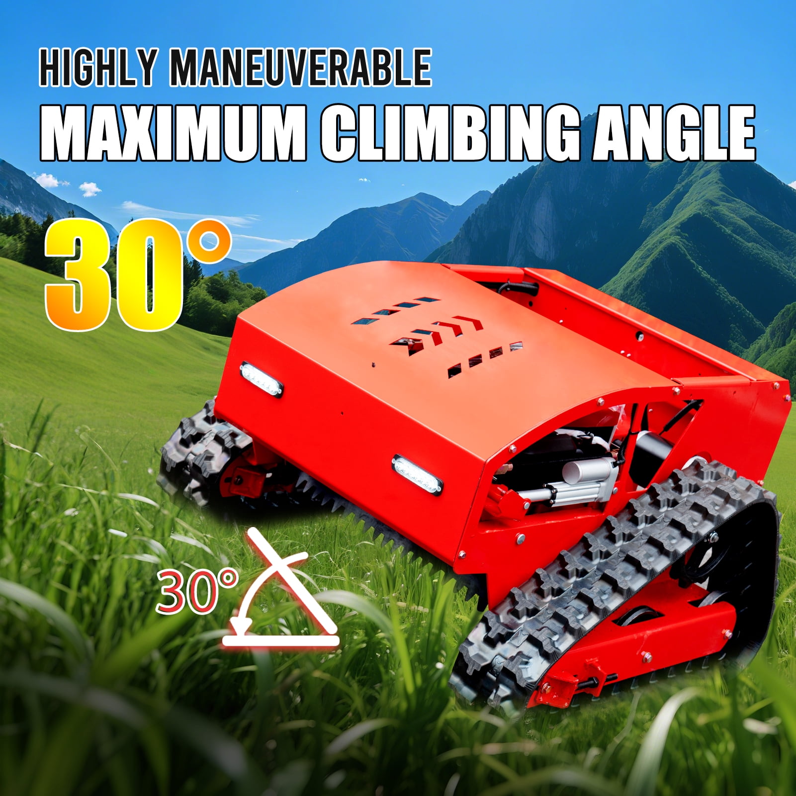 MMS Remote Control Track 21.65" Lawn Mower With 9HP 224cc Gas Engine, One-Hand Control Remote, Adjustable Cutting Height Robotic Lawn Mower for Slopes, Orchards & Commercial Landscaping