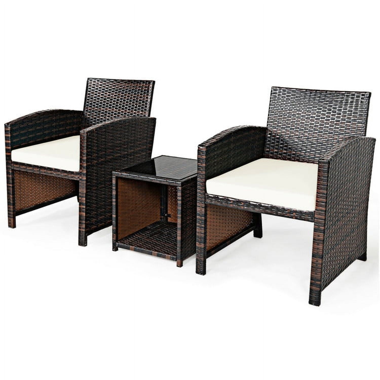 Aimee Lii 3 Pieces Patio Cushioned Wicker Conversation Set, Outdoor Sectional Set with with Glass Coffee Table, White Aimee Lii 3 Pieces Patio Cushioned Wicker Conversation Set, Outdoor Sectional Set with with Glass Coffee Table, White