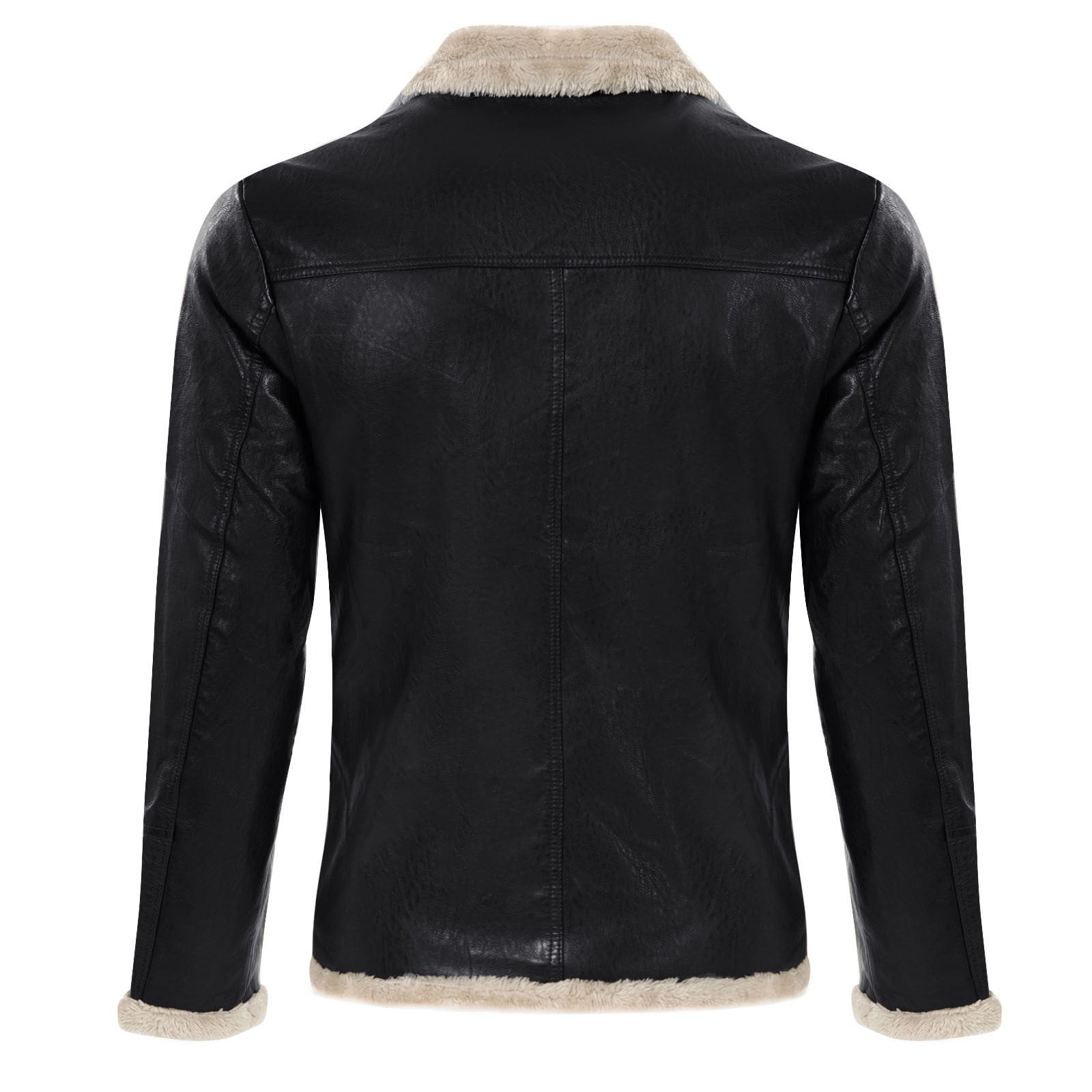 YLSDY Fashion Men's Casual Faux Leather Zip Up Long Sleeve Bomber Jacket Fashion Suede Sherpa Jacket Trendy PU Coat with Pockets Black XL