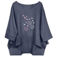 thumbnail image 3 of QETYUW Womens 3/4 Sleeve Tops Cotton Linen High Low Hem Crew Neck Shirts Floral Print Top Lightweight Loose Fit Tshirts Summer Casual Tshirt, 3 of 9
