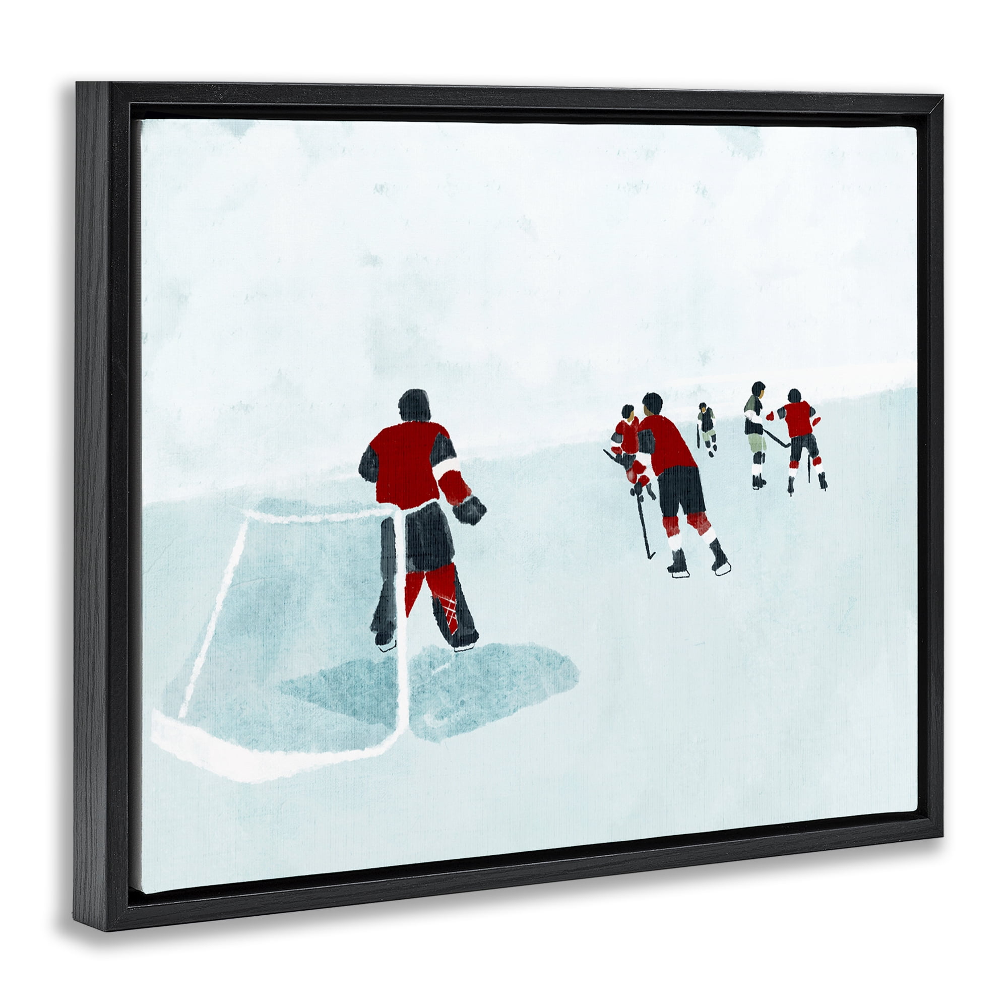 Stupell Industries Hockey Players on Ice Sports Painting Black Floater Framed Canvas Art Print Wall Art, 31 x 25