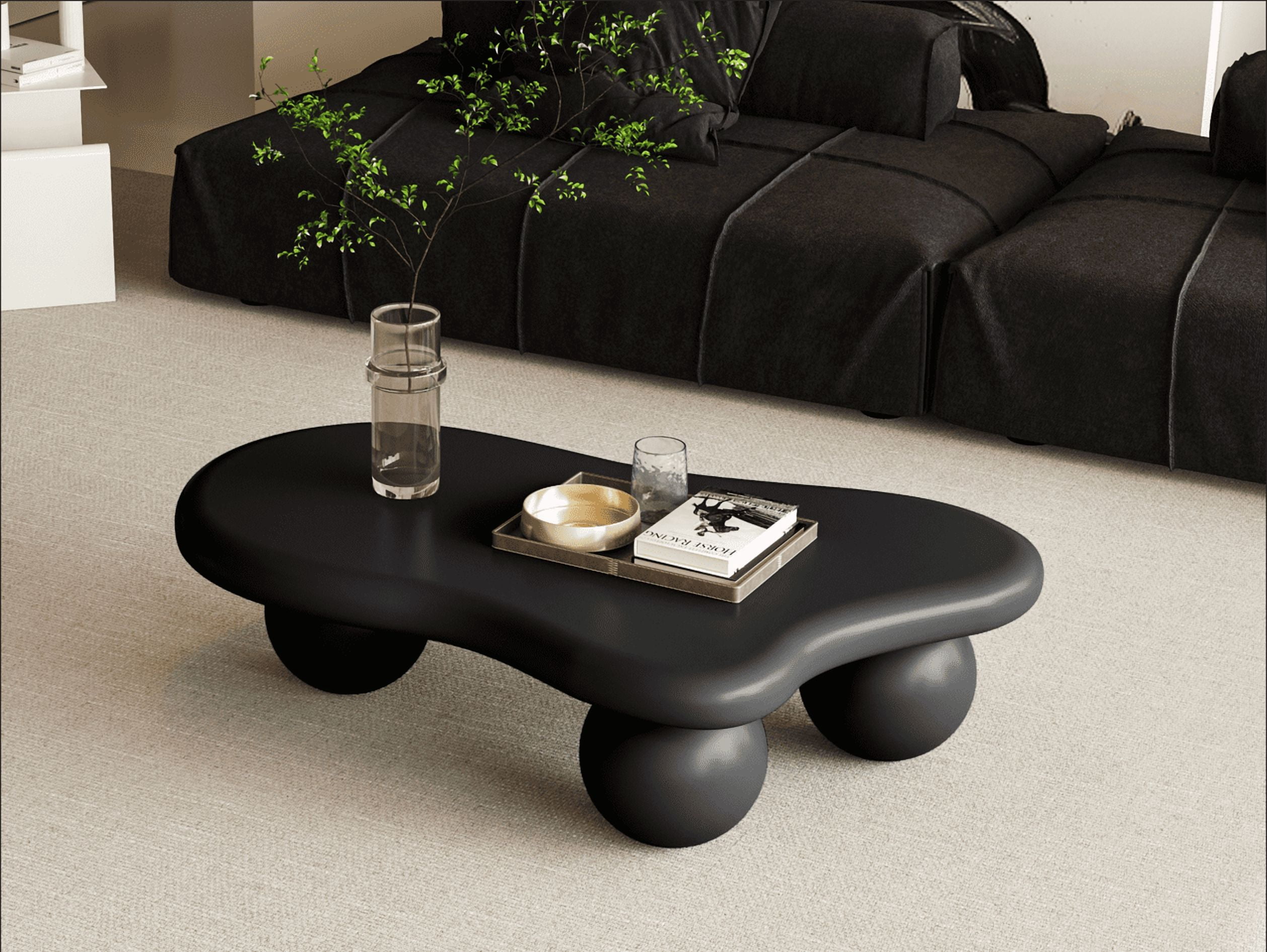 MDQMD 40”Cloud Coffee Table Black ,Irregular Coffee Table,with 3 Ball Legs,Modern Coffee Table,Accent Center Table for Living Room