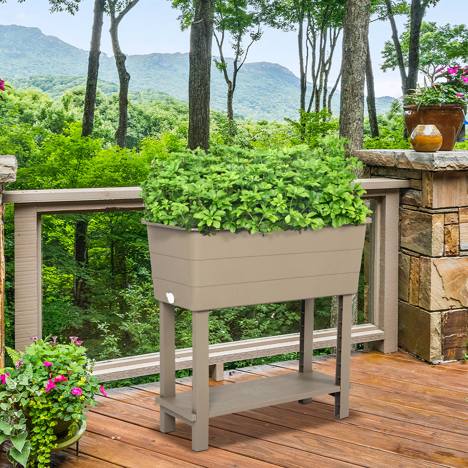 BPS Outdoor Raised Garden Bed, Set of 3 Self-Watering Elevated Planter Box with Legs - Khaki