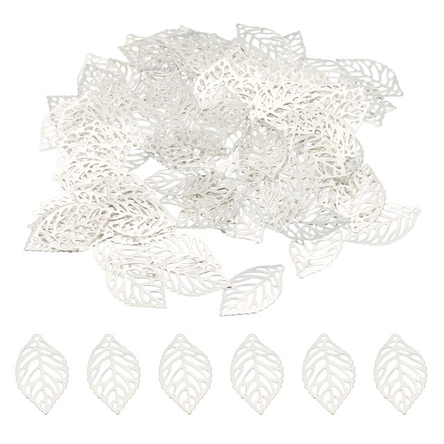 Unique Bargains 23mm Leaf Pendants, 100 Pack Metal Tree Leaf Beads Bulk Leaves Charm Mesh for Jewelry Making Style 1, Silver
