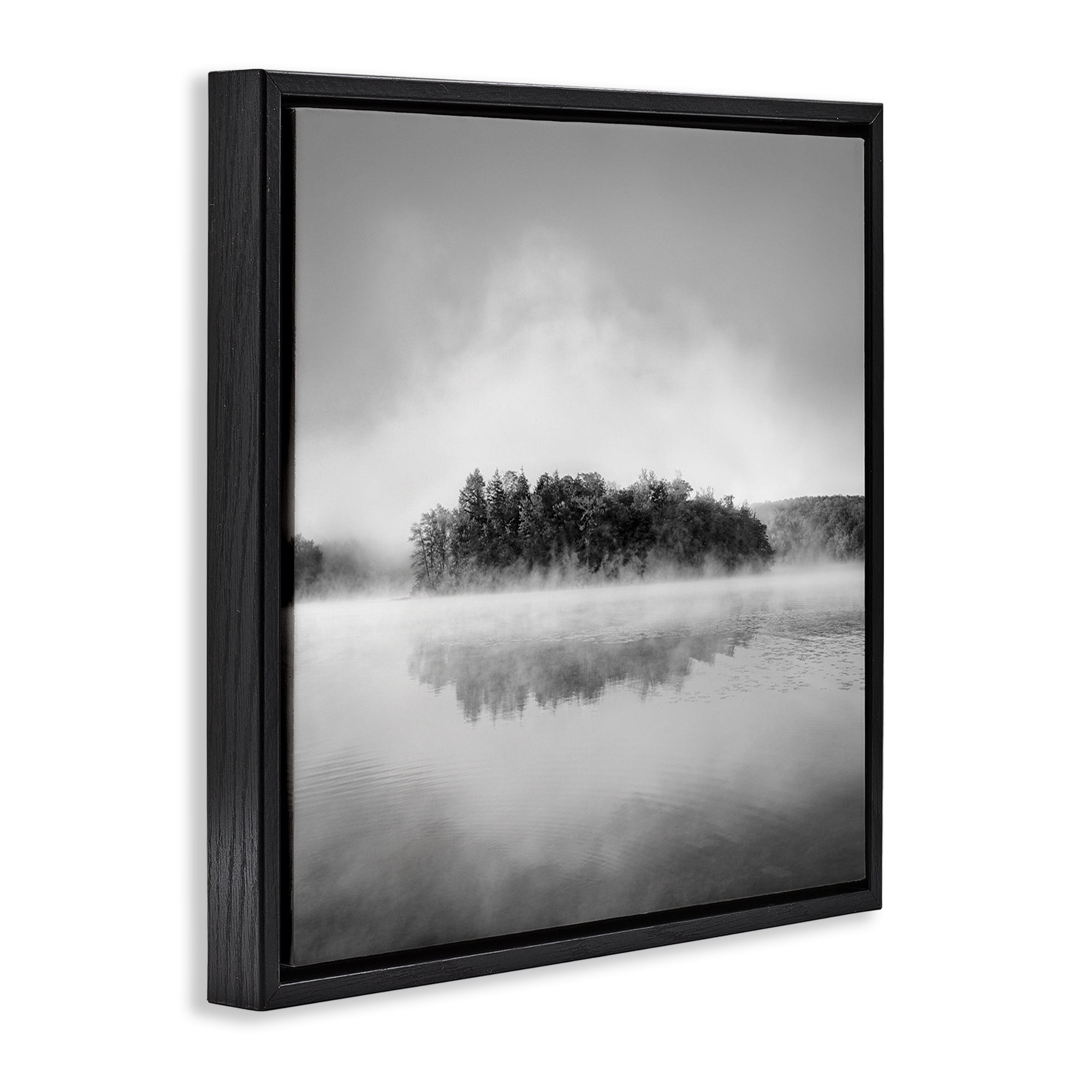 Stupell Industries Lake with Distant Island Landscape & Nature Photography Black Floater Framed Canvas Art Print Wall Art, 25 x 25