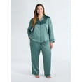 thumbnail image 2 of Joyspun Women’s Stretch Satin Notch Long Sleeve Top and Pants Pajama Set, 2-Piece, Sizes XS-3X, 2 of 5