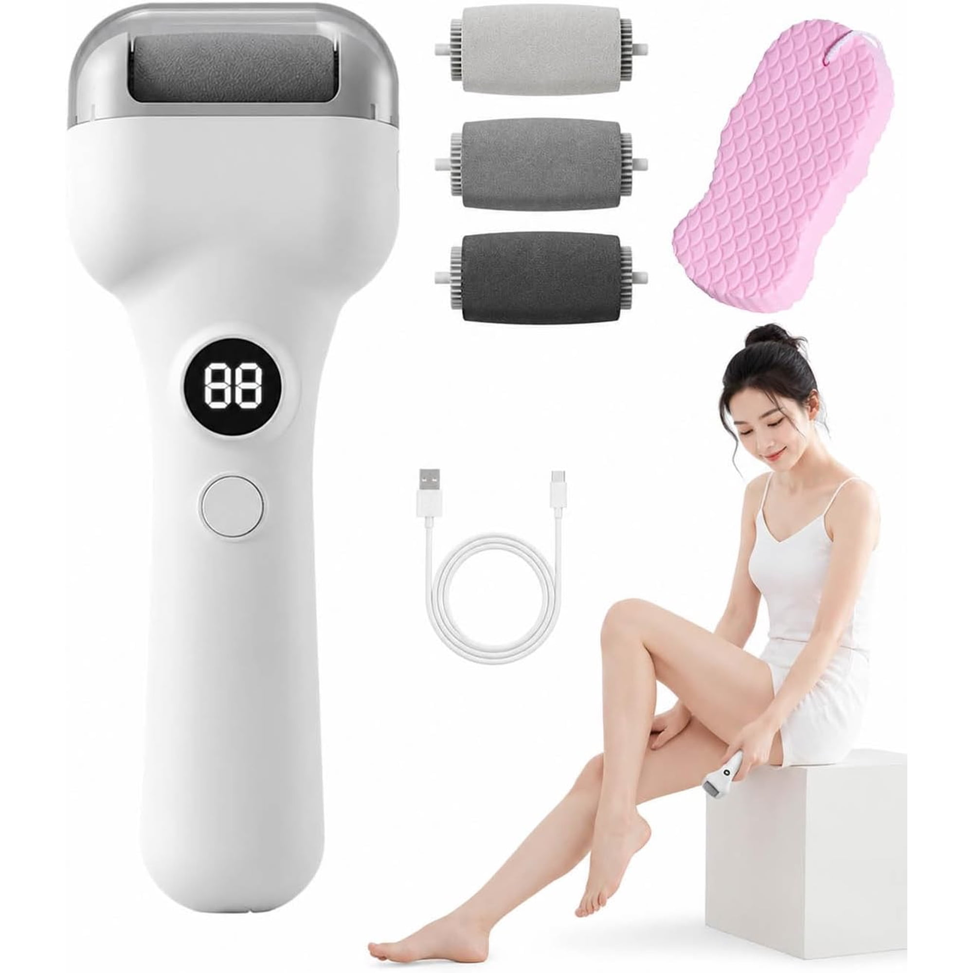 Rechargeable Electric Pedicure Tool with Smart Pressure Sensor | Electric Foot File Callus Remover with Adjustable Speed, Portable Foot Care Device for Smooth Feet at Home