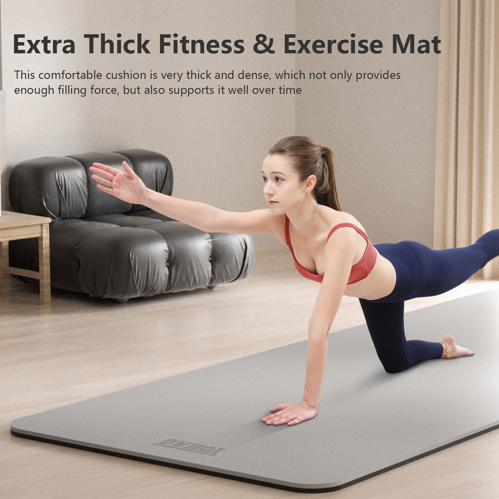 YOHAO Yoga Mat Wide 32",Non Slip,Eco-friendly,Durable Non-Toxic for Gym Exercise,Pilates and Full-Body Workout(Gray+Black)