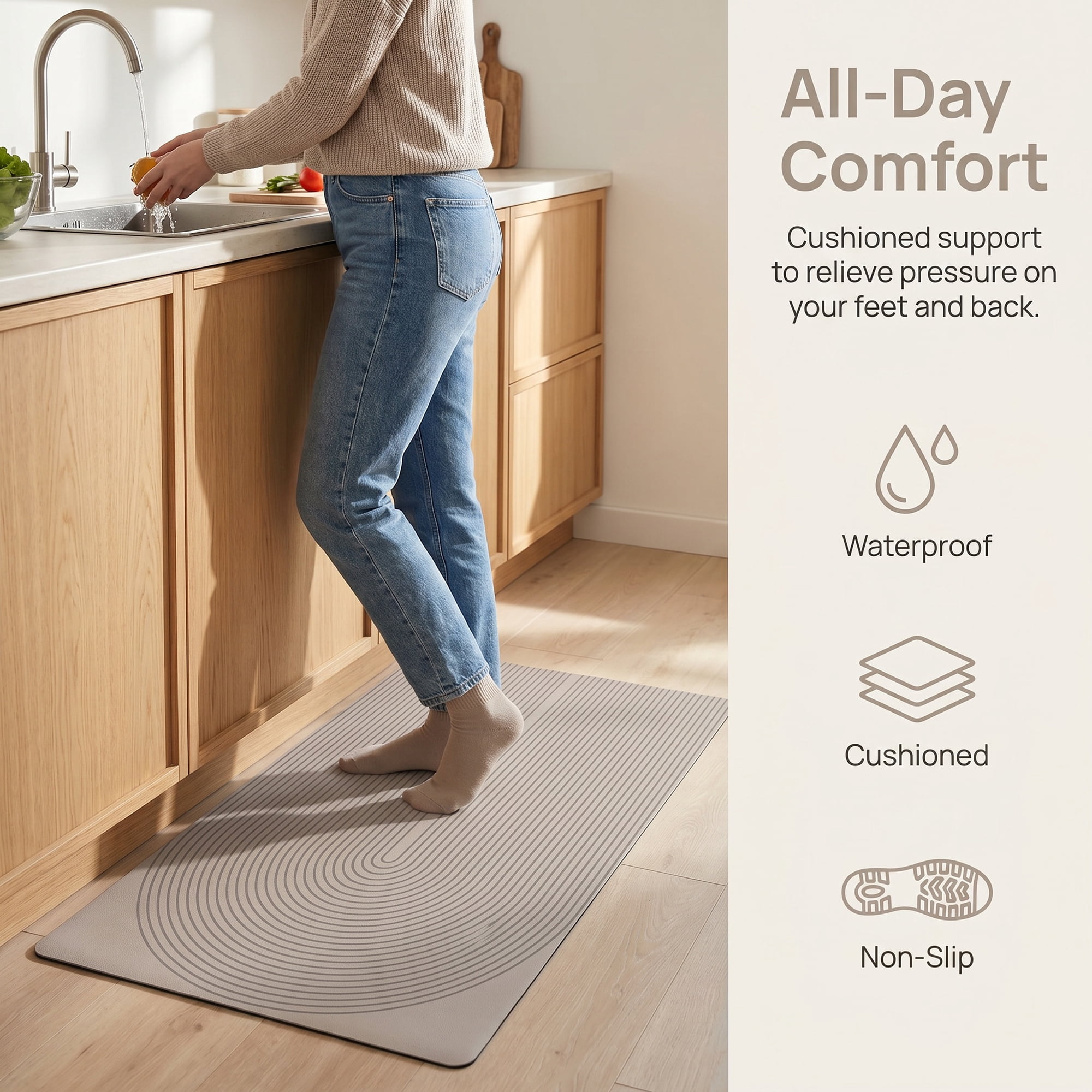 Unique Bargains Geometric Anti Waterproof Non Slip Rubber Mat Beige Geometry 30" x 18"