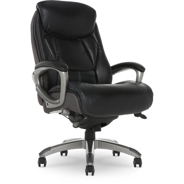 Serta Executive Office Smart Layers Technology Leather and Mesh Ergonomic Computer Chair with Contoured Lumbar and ComfortCoils, Black and Grey