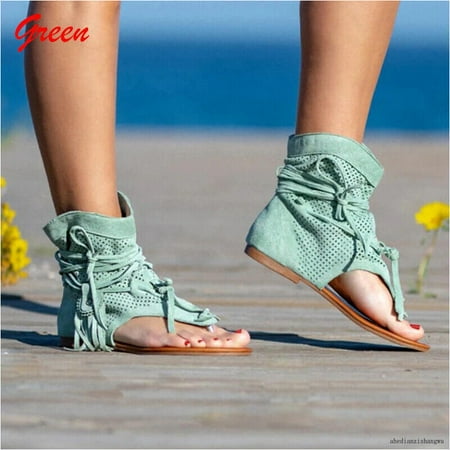 

Women s Retro Sandals Gladiator Ladies Clip Toe Vintage Boots Tassel Rome Shoes