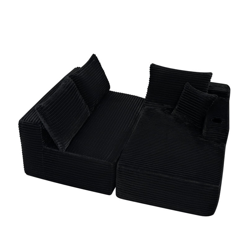 2-Piece No Assembly Need Sectional Sofa Set, Boneless Couch with Chaise Lounge, Modular Upholstered Sofa with Cup Holder