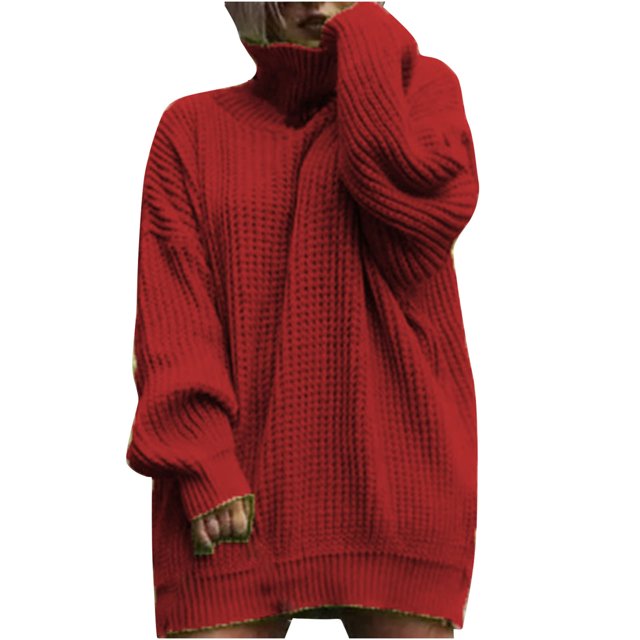 Robes Semi-Formelles pour Femmes Robe Chandail à Col Roulé Oversize à Manches Longues pour Femmes Tunique Chandail en Tricot Grande Taille Robes d'Automne Courtes Robe d'Automne Courte P-80 Bordeaux L