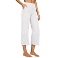 thumbnail image 2 of Summer Linen Capri Pants for Women Elastic High Waist Wide Leg Capris Casual Loose Beach Cropped Trousers White XL, 2 of 7